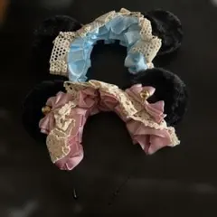 【匿名即日発送】クマのカチューシャ ピンク ブルー 2個セット 鈴付き 耳が黒