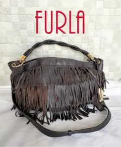 フルラ ワンショルダーバッグ ハラコ ゼブラ レザー 濃茶 チャーム