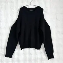 【GU】オープンショルダー セーター 黒 L アクリル 肩あき ニット 長袖