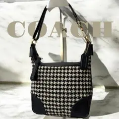 コーチ　千鳥格子　ハンドバッグ　肩掛け　ワンショルダー　COACH ブラック