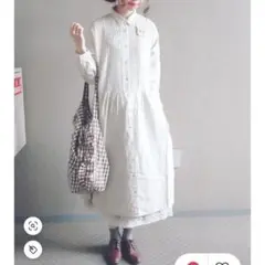 ロングシャツワンピース ホワイト・ベージュ