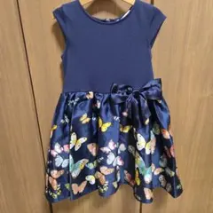H&M　蝶柄ネイビーリボンワンピース