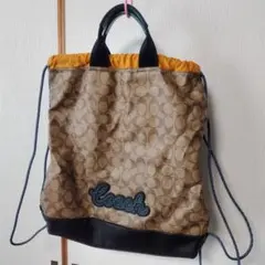 美品 コーチ COACH ナップサック 2way リュック ブラウン ブラック 