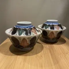古伊万里色絵金彩蓋茶碗 江戸〜明治期 蓋付き御茶碗 麒麟 銘あり 染付
