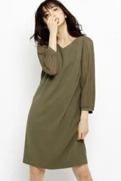 定価25,920円 INDIVI サイズ44 洗えるシフォンプリーツ袖ワンピース