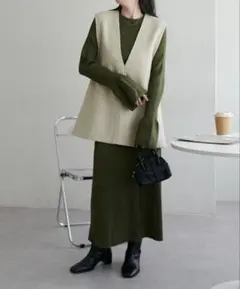 DISCOAT リブニットセットアップ　ダークグリーン新品未使用