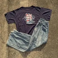 古着セット売りアメリカンTシャツ フレアデニム　スケーターファッション