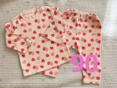 いちご柄 フリース ベビーパジャマ 上下セット 90