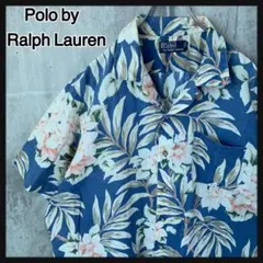 528 美品 XL ポロバイラルフローレン☆開襟 アロハシャツ リネン ブルー