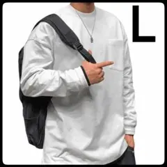 秋冬で大活躍!!　ロングTシャツ!(白)　ホワイト　L　ポケット付