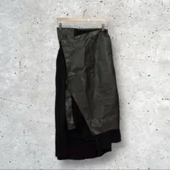 再構築 Y2K レザー×プリーツ スカート 個性派 アシンメトリー ブラック M