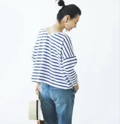 【新品同様】Le minor ルミノア Ｖネック 2way ボーダー シャツ １