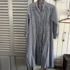 ストライプ コットン 長袖 シャツワンピース