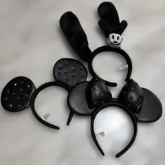 ミッキー＆ミニー カチューシャ レザー スタッズ付き ペア オズワルド耳付き
