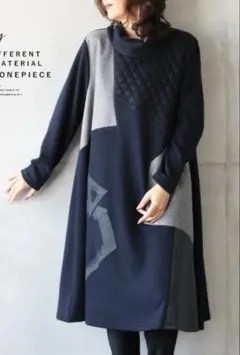美品✨ OTONA ニットワンピース チュニック ネイビー　タートルネック