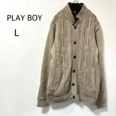 プレイボーイ コレクション ジャケット ニット ケーブル編み ベージュ 裏地付