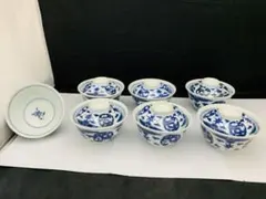 蓋付茶碗　飯茶碗　6客+碗のみ1点　時代染付