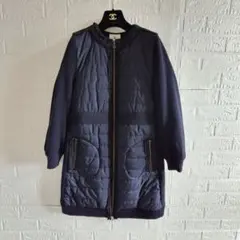 LANVIN en Bleu　ノーカラー　異素材フリル　中綿　ロング　コート