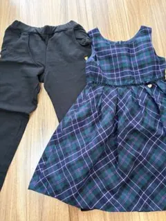 anyfam チェック柄ワンピースと黒パンツセット 130センチ