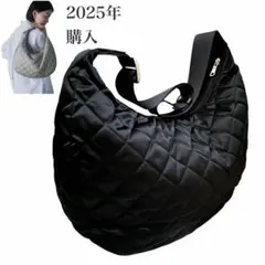 【未使用】ラシット キルティング ラウンド ショルダーバッグ　ハーフムーン　黒のサムネイル