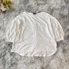 コムサイズム　七分袖カットソー　【L】11　ホワイト　ボリュームスリーブ　刺繍