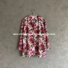 昭和レトロ総柄シャツ　秋ジャケット　サマージャケット　ヴィンテージ　花柄　ピンク