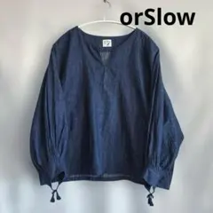 美品★orSlow オアスロウ★コットンリネンデニム プルオーバーシャツ