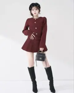 ダーリッチ ボックスプリーツツイードミニワンピース