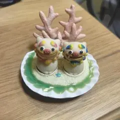 【沖縄限定】さんごの島の貝がらシーサー 置物 フィギュア ペア 珊瑚