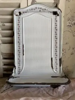 フランスアンティーホーローBB社ローズガーランドホワイトレア！レードルラック フランスアンティーホーローBB社ローズガーランドホワイトレア