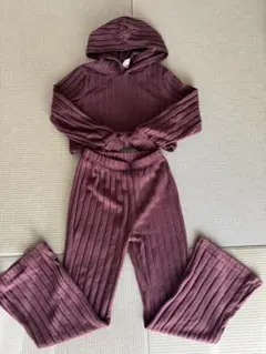 SHEIN バーガンディ リブニット セットアップ 8Y