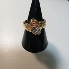 14K　3カラーゴールド　薔薇モチーフリング