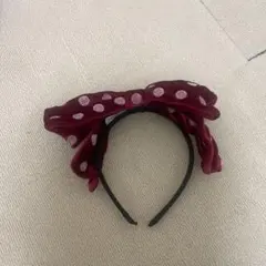ディズニー ワインレッド 水玉リボンカチューシャ