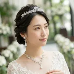 ブライダルアクセサリー3点セット ティアラ ネックレス イヤリング 結婚式前撮りのサムネイル