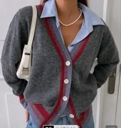 DAZY 女性のビジネスカジュアル コントラストカラー 長袖 ニットカーディガン