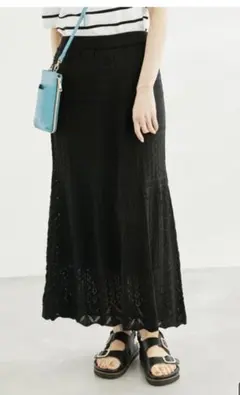 ROPÉ PICNIC 透かし編みニットマーメイドスカート　ブラック