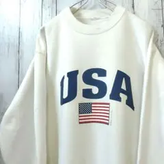 USA 星条旗 プリント スウェット ホワイト 白 XL相当 古着