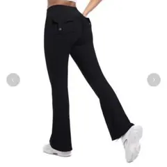 ヒップアップポケットフレア ヨガパンツ S ブラック　ビーユアセルフ