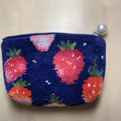 フェイラー　LOVEARY いちご柄ポーチ ネイビー　ストロベリードット小サイズ