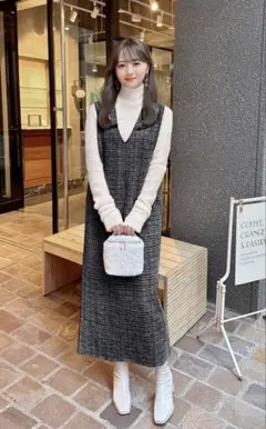 GRL Vネックラメツイードワンピース[sm69]