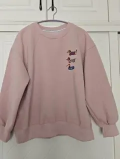 犬刺繍 ピンク オーバーサイズスウェット