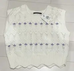ホワイト レース編み ニットベスト