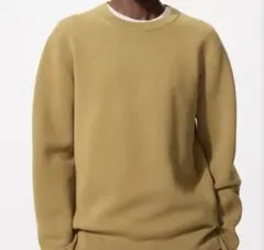 UNIQLO ベージュ ウォッシャブルミラノリブクルーネックセーター イエロー