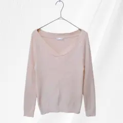 【mirche】Vネック リブニット オフショルダー風プルオーバー M