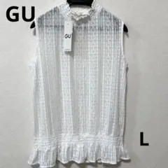 【GU新品】レース ノースリーブ カットソー ブラウス ホワイト L