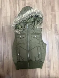 ファー付き カーキダウンベスト y2k