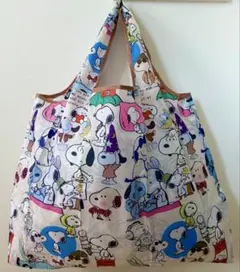 【新品】キャラクターエコバッグ 大容量 スヌーピー がいっぱい アイボリー