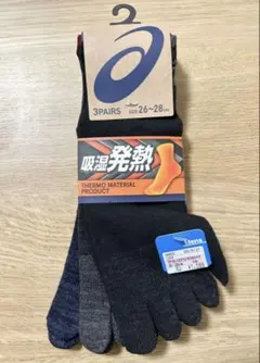15)asics　アシックス　吸湿発熱　５本指ソックス　26〜28㎝　３色３足組のサムネイル