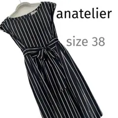 アナトリエ ワンピース ストライプ リボン 38 M 膝丈 袖なし