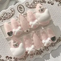 ネイルチップ 量産型 地雷 サブカル 天使界隈 猫 リボン ハート ツイード